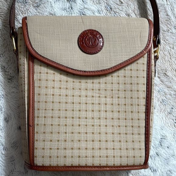 Vintage Toledano | Creme & Tan Gingham Pattern | Summer Picnic Crossbody Satchel - Picture 5 of 14